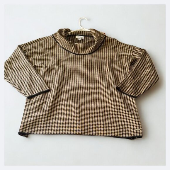 Calvin Klein Black & Tan Houndstooth Turtleneck Sweater Blouse Women's Size XL - Picture 6 of 8